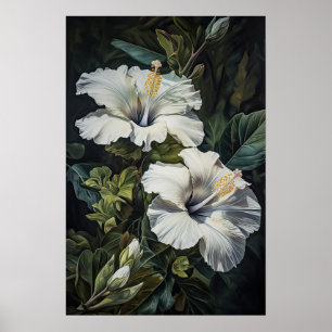 Witte Hibiscus Bloemenkunst Print Poster