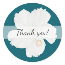 Witte Hibiscus Dankjewel stickers voor het huwelij