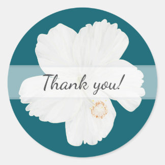 Witte Hibiscus Dankjewel stickers voor het huwelij