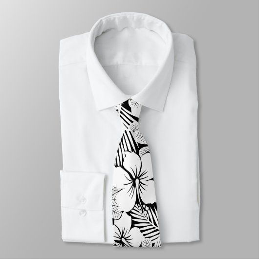 Witte hibiscus en palmbladeren stropdas (Gebonden)