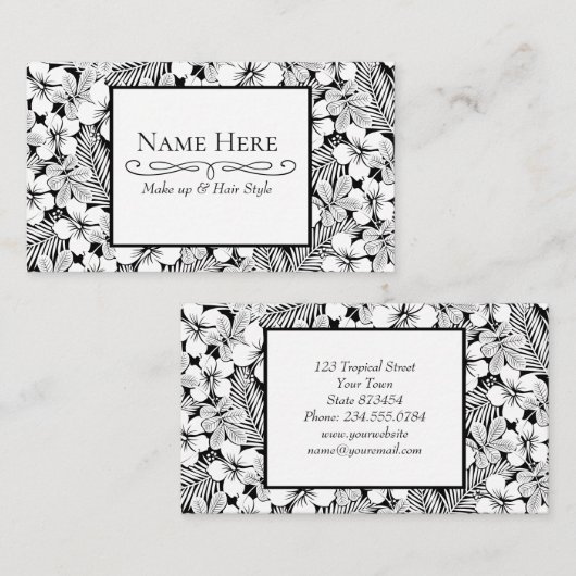 Witte hibiscus en palmbladeren visitekaartje (Voorkant / Achterkant)