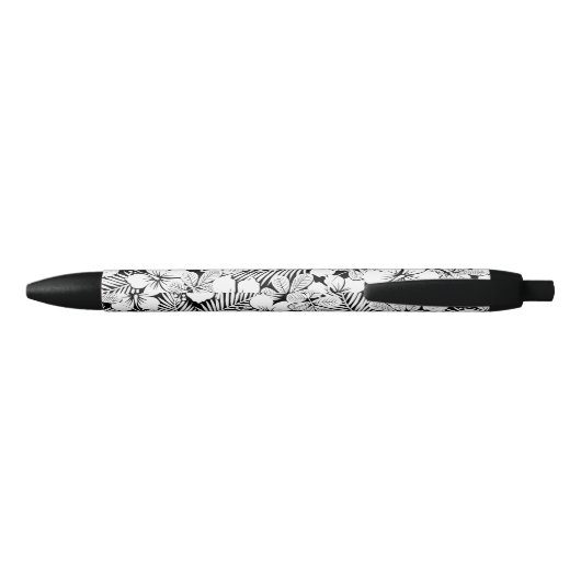 Witte hibiscus en palmbladeren zwarte inkt pen (Achterkant)