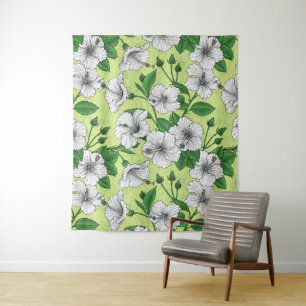 Witte Hibiscus Tropisch Bloempatroon Wandkleed