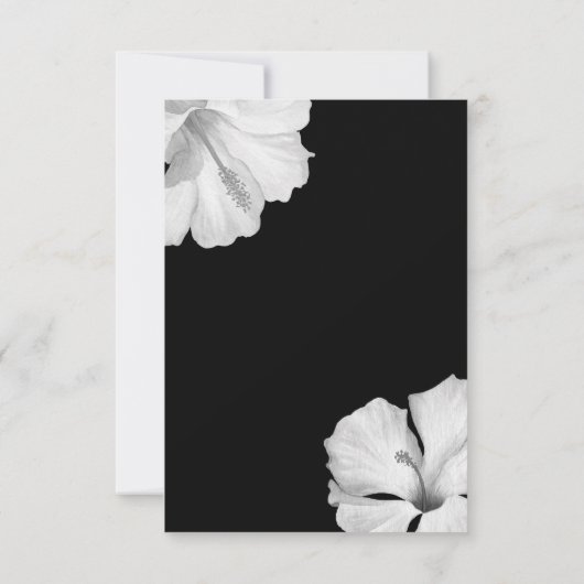 Witte Hibiscus Zwart Tropische bruiloft RSVP React Kaart (Achterkant)
