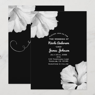 Witte Hibiscus Zwarte Tropische Trouwkaarten Kaart