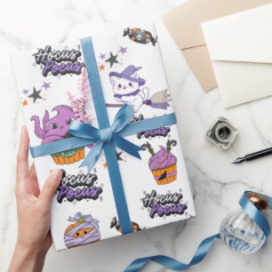 witte Hocus Pocus schattige Heksenkat Halloween Cadeaupapier