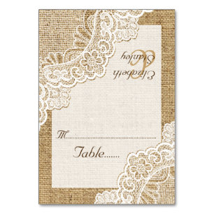 Witte hoek kant op jute trouwplaats kaart