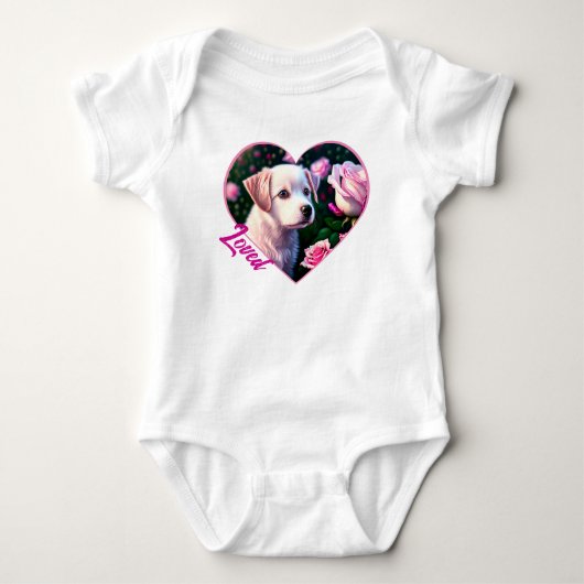 Witte hond en Roos Collectie Baby pak Romper (Voorkant)