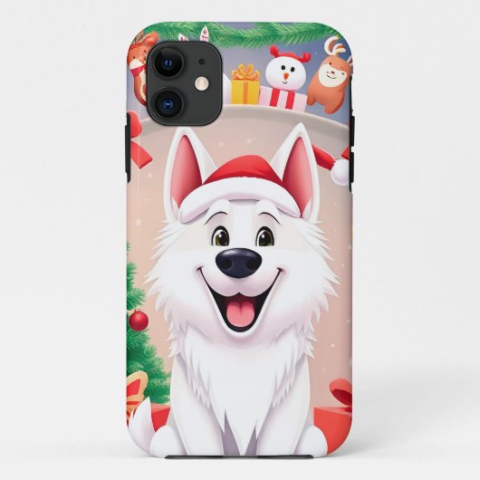 Witte hond in kerstmuts Case-Mate iPhone case (Achterkant)