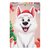 Witte hond in kerstmuts mini klembord (Achterkant)