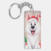 Witte hond in kerstmuts sleutelhanger (Voorkant Links)