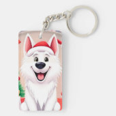 Witte hond in kerstmuts sleutelhanger (achterkant)