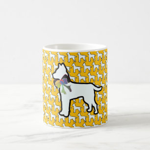 Witte hond met gele strik koffiemok