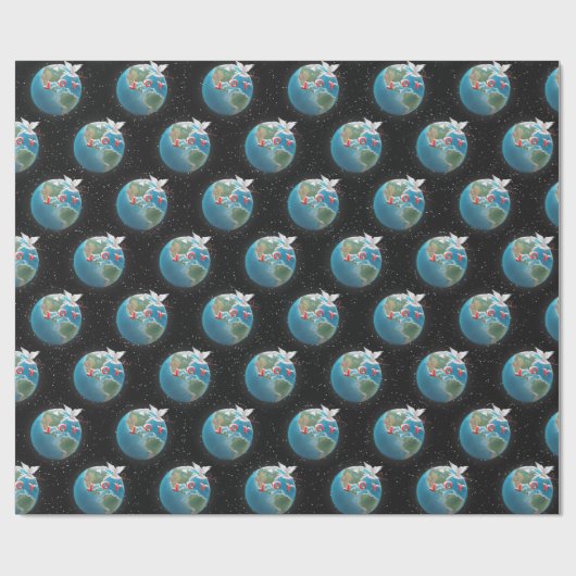 Witte hond met JOY op aarde Cadeaupapier (Vlak)