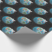 Witte hond met JOY op aarde Cadeaupapier (Hoek)