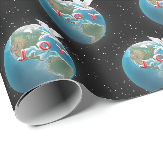 Witte hond met JOY op aarde Cadeaupapier (Rol Hoek)