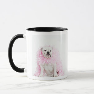 Witte hond met roze boa mok