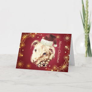 Witte Hond met Santa Hat Feestdagen Kaart