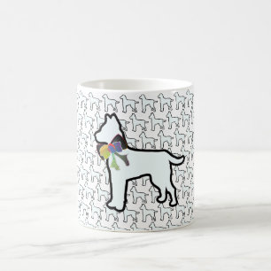 Witte hond met strik koffiemok