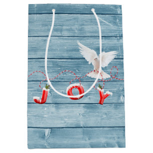 Witte hond op blauw Barn Wood Medium Cadeauzakje