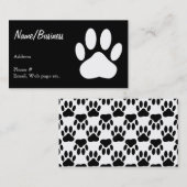 Witte Hond Paw Print op zwart Custom Visitekaartje (Voorkant / Achterkant)