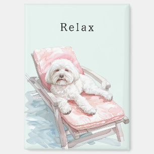 Witte Hond Roze Lounge Stoel Magneet