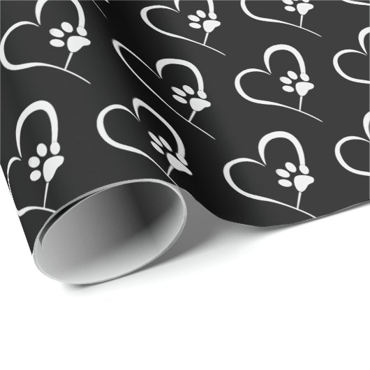 witte hondenpoot afdrukken op hart cadeaupapier (Rol Hoek)