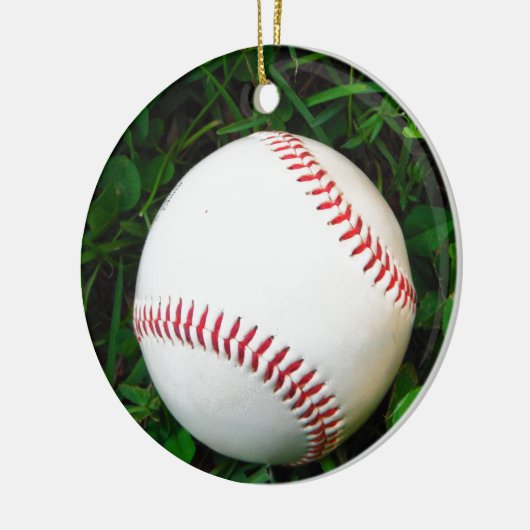 Witte honkbal met rood getikt keramisch ornament (Links)