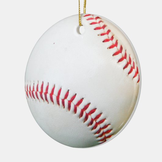 Witte honkbal met rood getikt keramisch ornament (Links)
