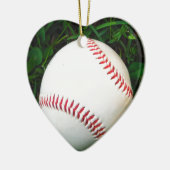 Witte honkbal met rood getikt keramisch ornament (Links)