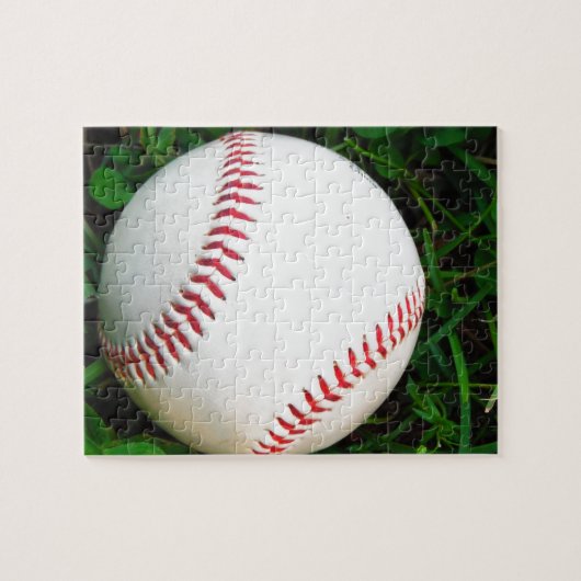 Witte honkbal met rood getikt legpuzzel (Horizontaal)
