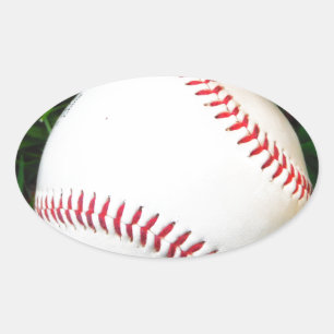 Witte honkbal met rood getikt ovale sticker