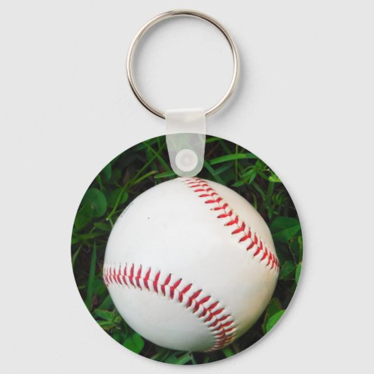 Witte honkbal met rood getikt sleutelhanger (Voorkant)