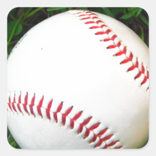 Witte honkbal met rood getikt vierkante sticker