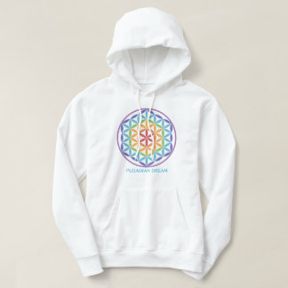Witte hoodie met regenboog bloem des levens
