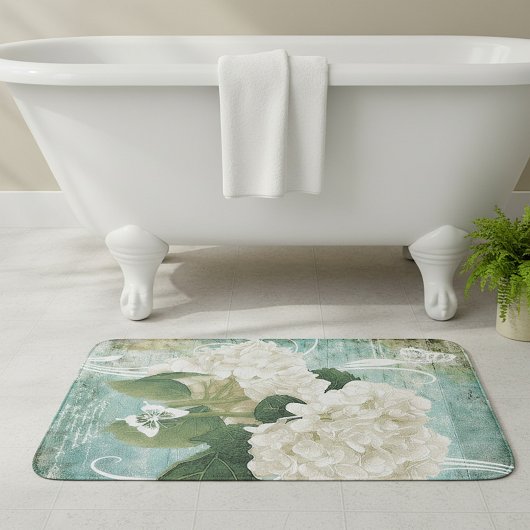 Witte hortensia badmat
