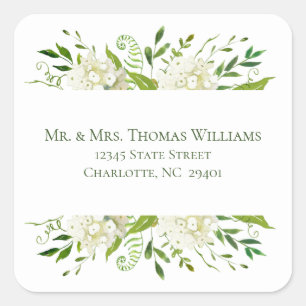 Witte Hortensia Bloemen Bruiloft Adres Vierkante Sticker