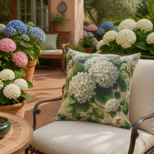 Witte Hortensia Bloemen en Groene Bladeren Buitenkussen