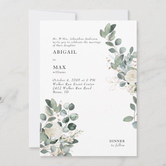 Witte hortensia eucalyptus wit bloemenbruiloft kaart (Voorkant)