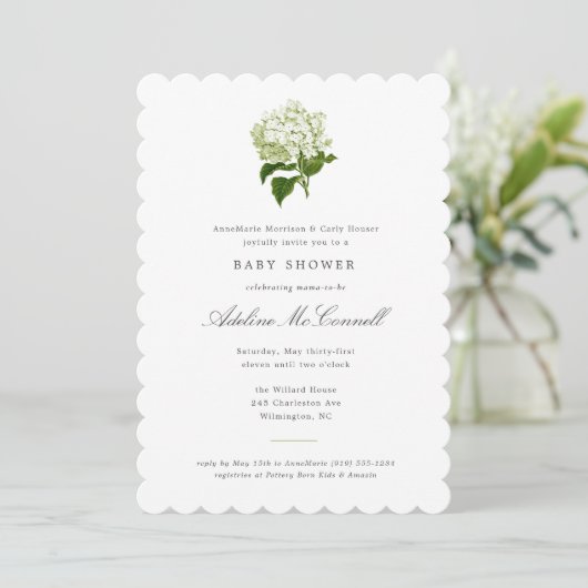 Witte Hortensia Grandmillennial Baby Shower Kaart (Staand voorkant)