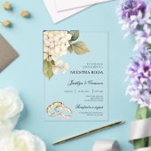 Witte Hortensia met ring Spaanse bruiloft Acryl Uitnodigingen (Insitu (Huwelijk))