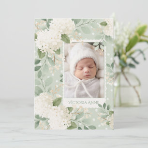 Witte Hortensia Vintage Geboorteaankondiging Baby Kaart