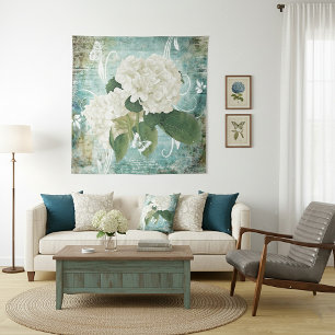 Witte hortensia wandkleed