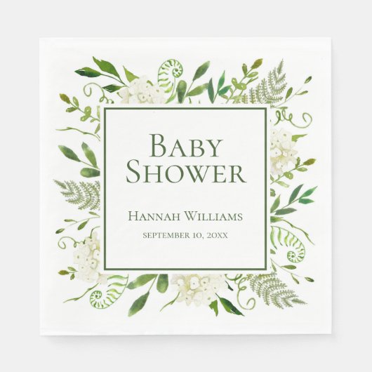 Witte hortensia's Baby shower Servet (Voorkant)