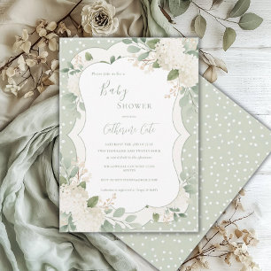 Witte Hortensia's Bloemrijke Saliegroene Baby Show Kaart