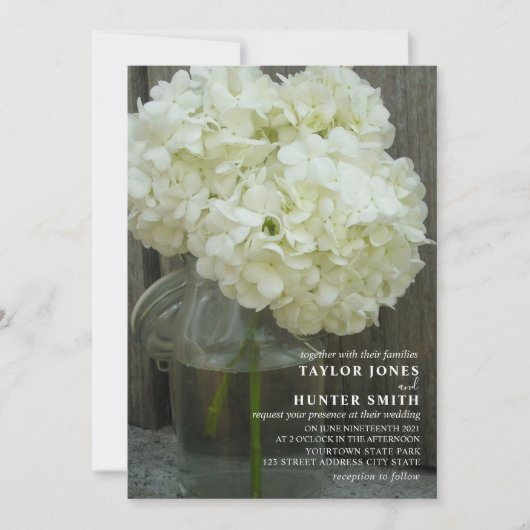 Witte Hortensia's Mason Jar Wedding Kaart (Voorkant)