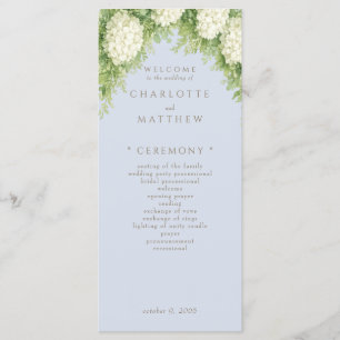 Witte Hortensia's Stofblauw Huwelijksprogramma Menu