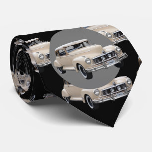 Witte Hotrod 1940s auto patroon Stropdas