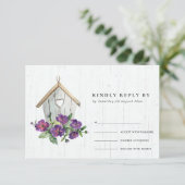 WITTE HOUDEN RUSTIC FLORAL BIRDHOUSE WEDDING RSVP KAARTJE (Staand voorkant)