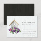 WITTE HOUDEN RUSTIC FLORAL BIRDHOUSE WEDDING RSVP KAARTJE (Voorkant / Achterkant)